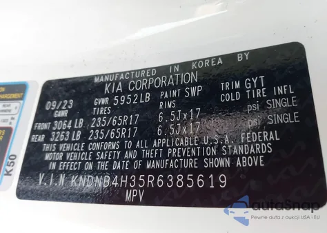 2024 Kia Carnival Mpv Lx Seat Package z USA, uszkodzony, nr VIN KNDNB4H35R6385619